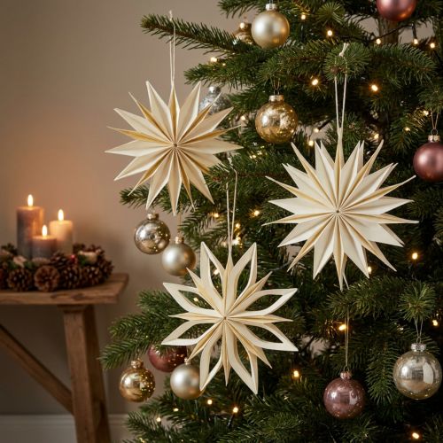 Paper stars, Christmas decorations, tree ornaments, white and gold, 15cm, 6 pieces | Floristik24.co.uk
