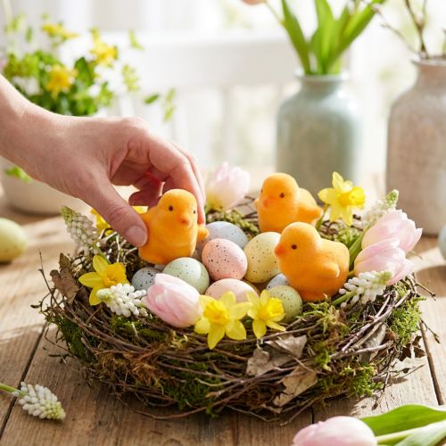 Small Easter chicks, yellow and orange flocked, 4.5cm tall, 18 pieces | Floristik24.co.uk
