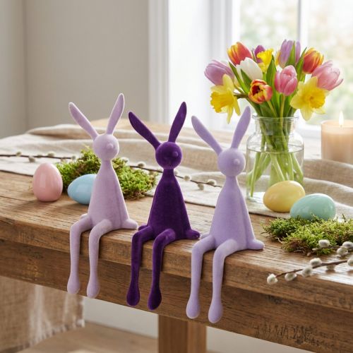 Shelf sitter rabbit Easter bunny flocked lilac 36cm 3 pcs | Floristik24.co.uk