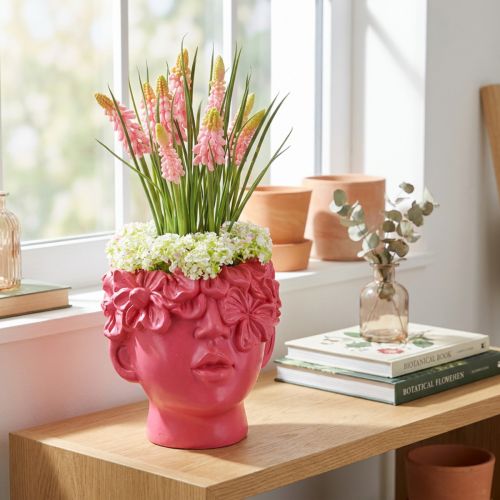 Plant Head Polyresin Bust Planter Pink 13.5×13×14cm | Floristik24.co.uk