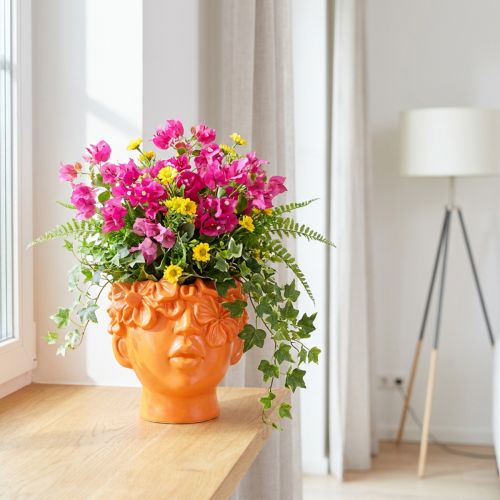 Plant Head Planter Bust Plant Pot Orange 13.5×13×14cm | Floristik24.co.uk