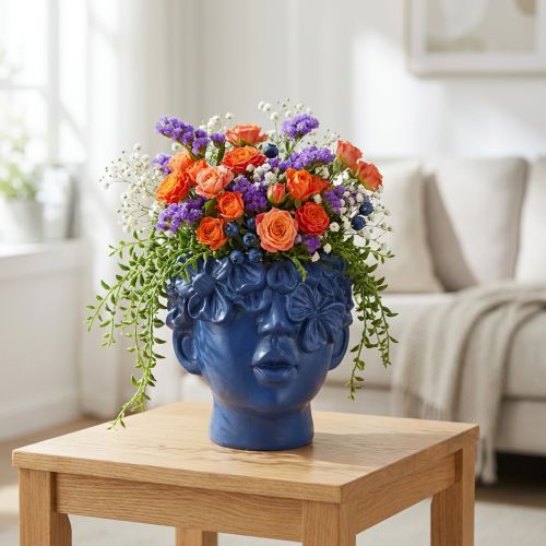 Plant Head Polyresin Bust Planter Blue 13.5×13×14cm | Floristik24.co.uk