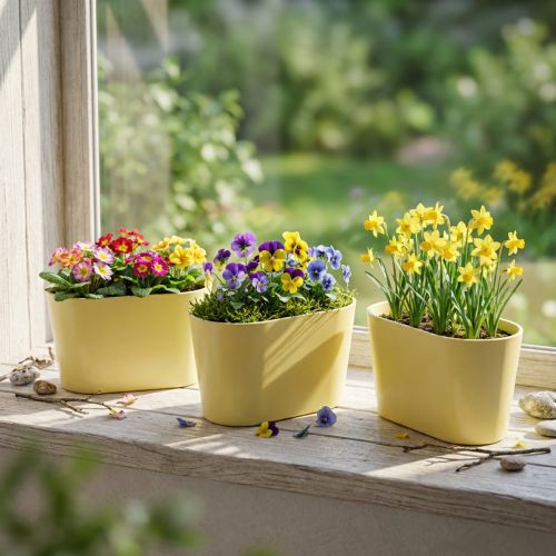 Plant bowl oval yellow decorative bowl plastic 20×10×11cm 3pcs | Floristik24.co.uk