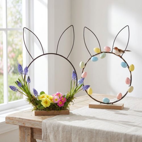 Easter Bunny Loop Metal Ring on Wood Base Ø20cm 2pcs | Floristik24.co.uk