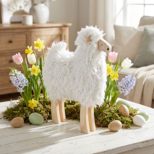 Wooden Sheep Easter Decoration Sheep White Natural 30x4.5x36.5cm | Floristik24.co.uk