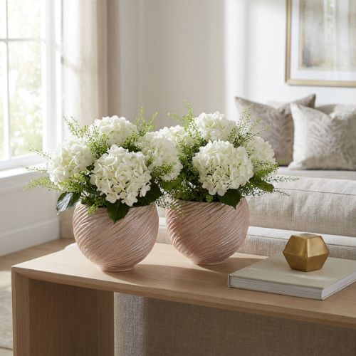 Ceramic Plant Bowl Cream-Pink – Modern Decorative Planter with Groove Pattern Ø15cm 2pcs | Floristik24.co.uk