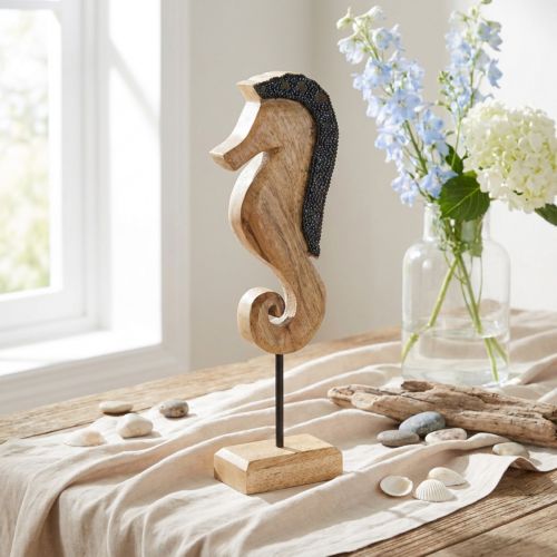 Seahorse decoration with pearls mango wood table decoration 28cm | Floristik24.co.uk
