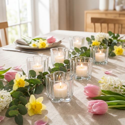 Tealight holder glass flower tealight glass blue Ø7.5cm H6cm 6pcs | Floristik24.co.uk