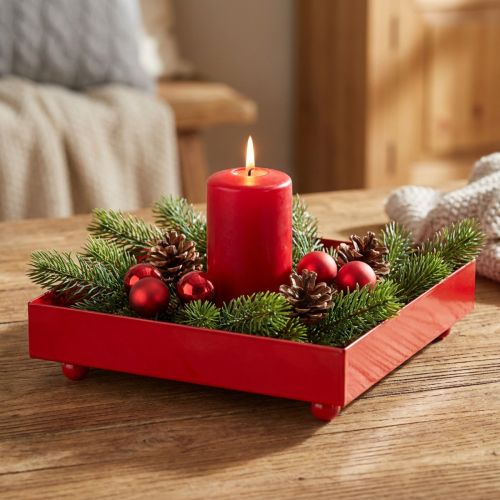 Decorative tray square red metal tray 15×15cm 2pcs | Floristik24.co.uk