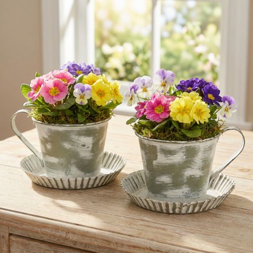 Decorative cup metal white washed antique Ø9cm H8cm 2pcs | Floristik24.co.uk