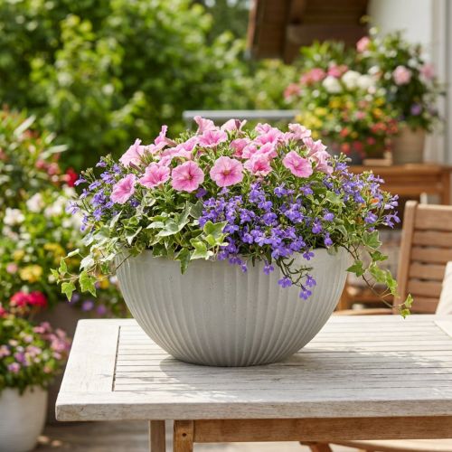 Plant pot plastic grey mottled bowl with grooves Ø30cm | Floristik24.co.uk