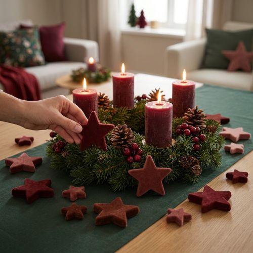 Decorative stars flocked scatter decoration Burgundy Brown Ø4/5cm 40 pcs | Floristik24.co.uk