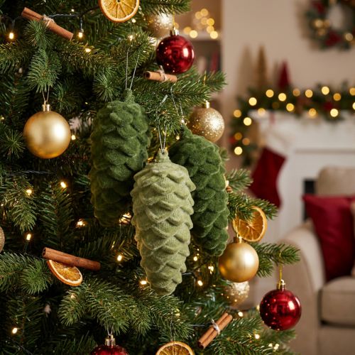 Set of 6 Artificial Green Pine Cone Hanging Decorations for Christmas Trees | Floristik24.co.uk