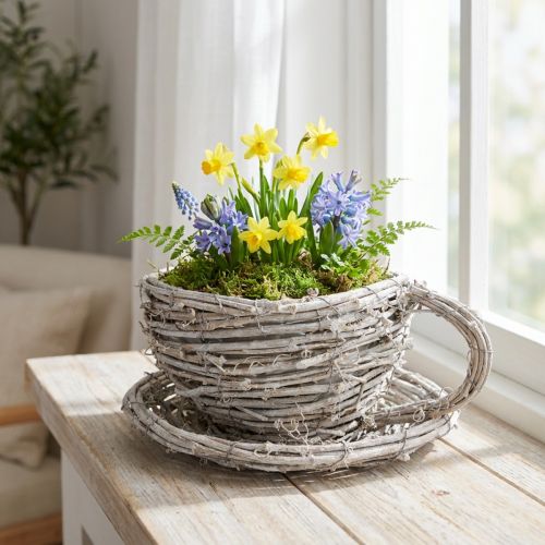 Teacup made of natural material with rustic charm for exclusive indoor decoration 13cm | Floristik24.co.uk