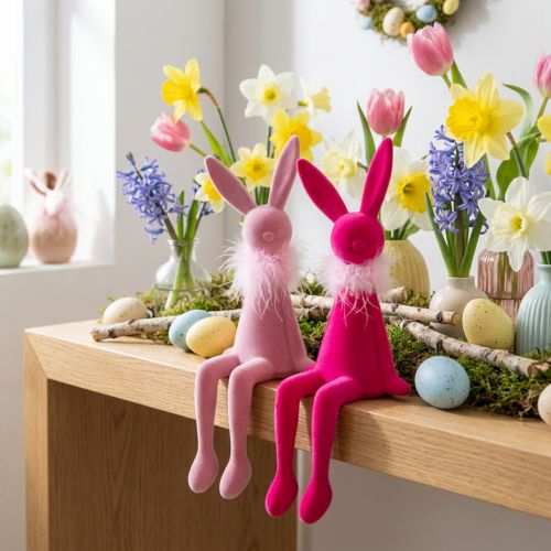 Easter bunny figurine with feather boa, shelf sitter, decorative Easter figure, 27cm, 2 pieces | Floristik24.co.uk