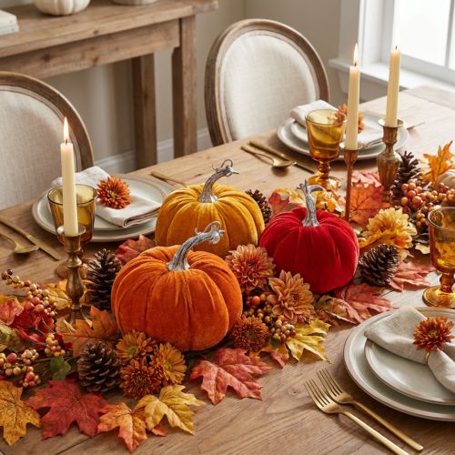 Product Fabric Pumpkins, 13cm, Set of 3, Orange/Yellow/Red, Indoor Autumn Decoration