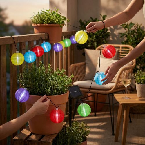 Solar lantern garland Multicoloured 10 Cool White LED 4.5m | Floristik24.co.uk