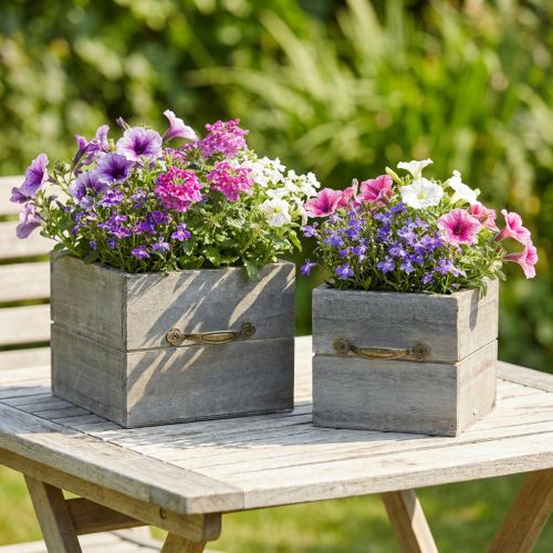Planter wooden drawer washed gray 15×15cm/12×12cm set of 2 | Floristik24.co.uk