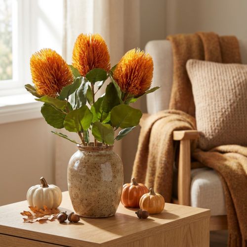 Artificial flowers, Banksia, Proteaceae Orange L58cm H6cm 3 pcs | Floristik24.co.uk