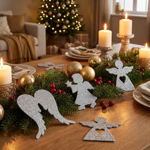 Scatter decoration Christmas angel decoration silver glitter H8cm 24 pcs | Floristik24.co.uk