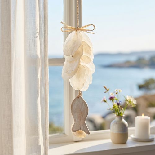 Maritime decoration hanger Capiz shell with fish white 39cm | Floristik24.co.uk