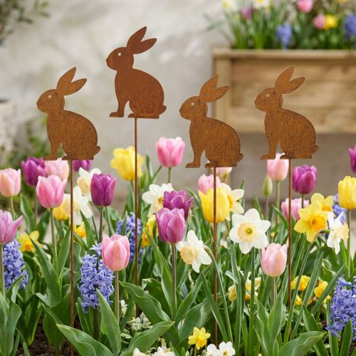 Garden stake, rusty rabbit, garden decoration, Easter decoration, 11cm x 15cm, 4 pieces | Floristik24.co.uk