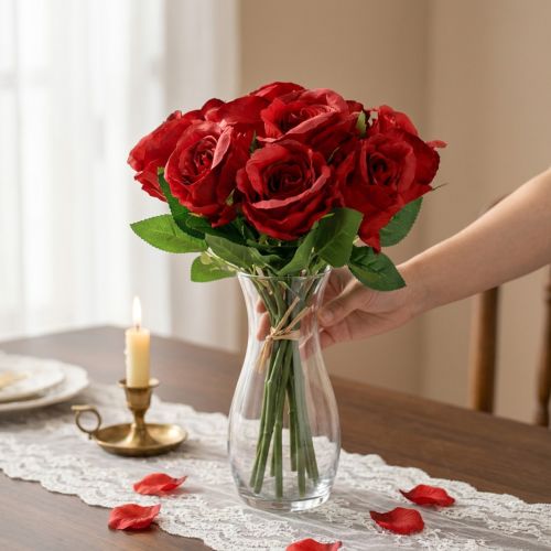 Product Artificial Roses in Bunch Red 30cm 10 pcs