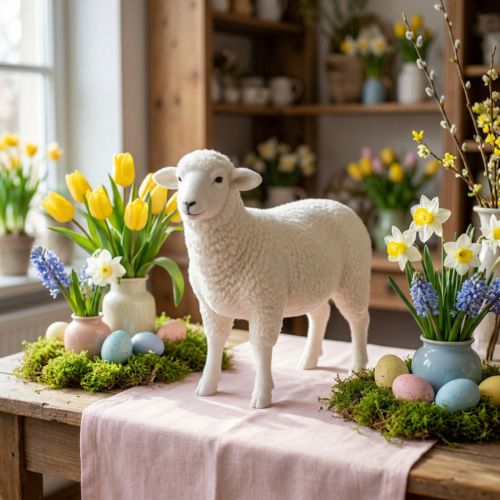 Sheep decorative figure table decoration Easter white flocked 30×28cm | Floristik24.co.uk