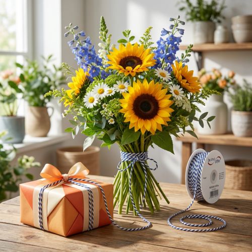 Product Striped gift ribbon/cord for creative decoration, 3mm thick, 20m long