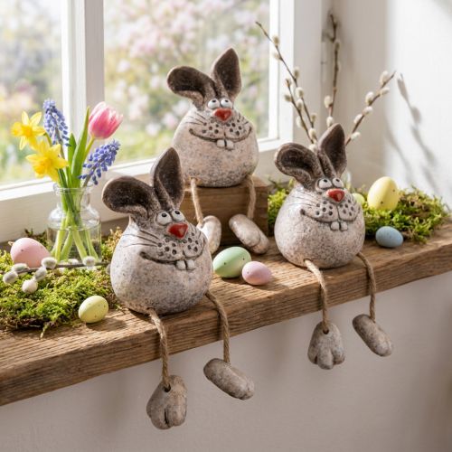 Rabbit Ceramic Decoration Rabbit Edge Stool 6.5×7×9.5cm 3 pcs | Floristik24.co.uk
