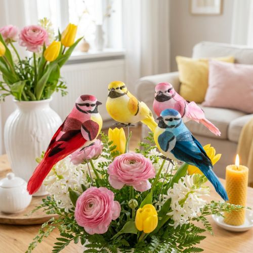 Product Decorative Birds Feathers on Wire 6-fold sorted 8x3.5cm 12 pcs