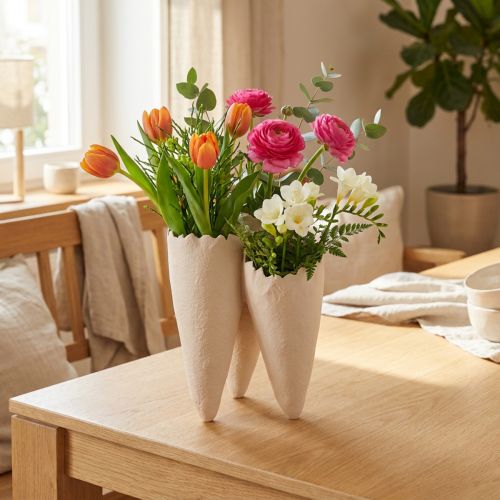 Decorative vases cone vases beige ceramic 14.5cmx15x21cm | Floristik24.co.uk
