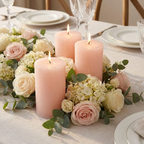 Pink pillar candles 70x120mm - Set of 4 Light pink decorative candles for romance & coziness, wedding decoration | Floristik24.co.uk