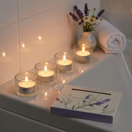 Scented Candles Lavender Chamomile Tealights White Ø3.5cm 12 pcs | Floristik24.co.uk