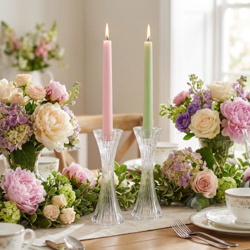 Candle holder glass clear stick candle holder grooves H20cm 2pcs | Floristik24.co.uk
