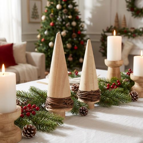 Christmas tree wood natural table decoration Christmas H18cm 2 pcs | Floristik24.co.uk
