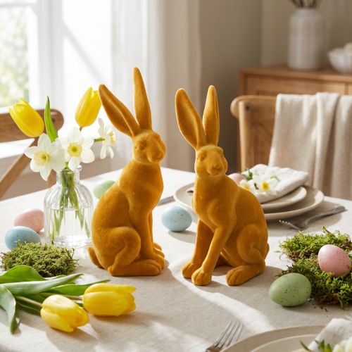 Easter Bunny Decoration Rabbit Figure Easter Yellow Curry H12.5cm 2 Pcs | Floristik24.co.uk
