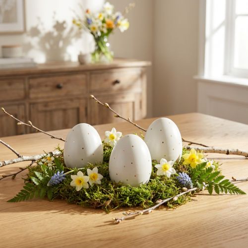 Ceramic Easter Eggs Decoration Grey Gold with Dots 8.5cm 3 Pcs | Floristik24.co.uk