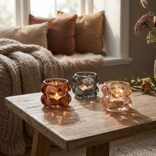 Tealight glass tinted tealight holder glass Ø8cm H6.5cm 3pcs | Floristik24.co.uk