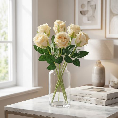 Artificial Flowers Rose Cream Ø6cm L50cm 6pcs | Floristik24.co.uk