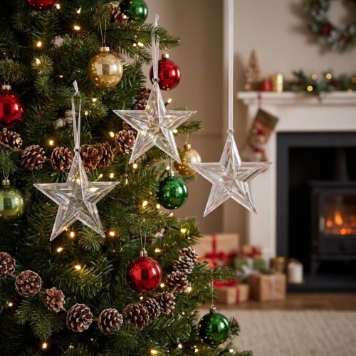 Clear Plastic Hanging Star Decoration, 15cm, Set of 6 | Floristik24.co.uk