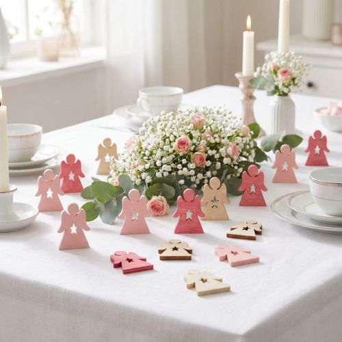 Wooden angels for scattering pink, rose, white 4cm 72 pcs | Floristik24.co.uk