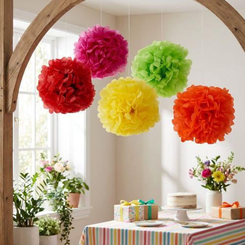 Product Paper Pom-poms Ø30cm Assort. 5pcs - 1set