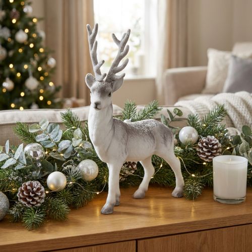 Deco deer flocked/snowed 39cm | Floristik24.co.uk