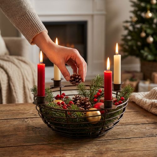 Candle holder for 4 candles decorative bowl metal brown Ø14cm | Floristik24.co.uk