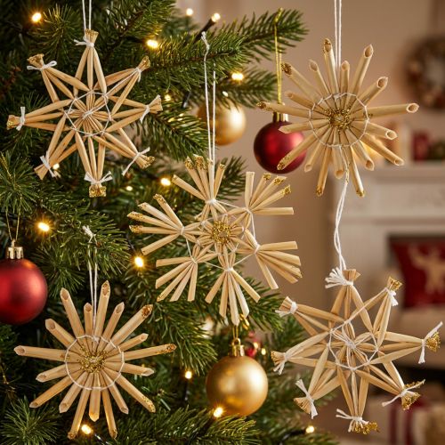 Product Straw Stars Glitter Gold Set Christmas Decorations Ø6cm 24 pcs