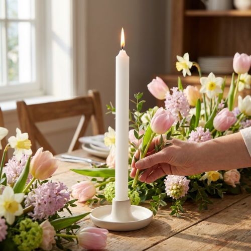 Rustic candles white with cone base 350/28mm 4 pcs | Floristik24.co.uk