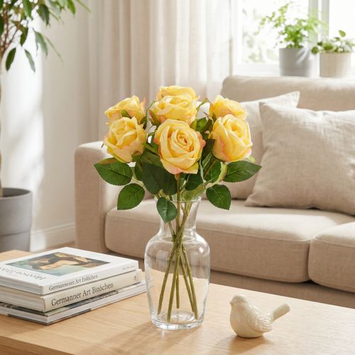 Rose bouquet flower arrangement for elegant decoration in the living area 44cm 6pcs | Floristik24.co.uk