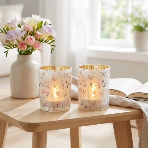 Product Glass tealight holder with butterfly motif for cozy living moments, 12.5cm, 2 pieces