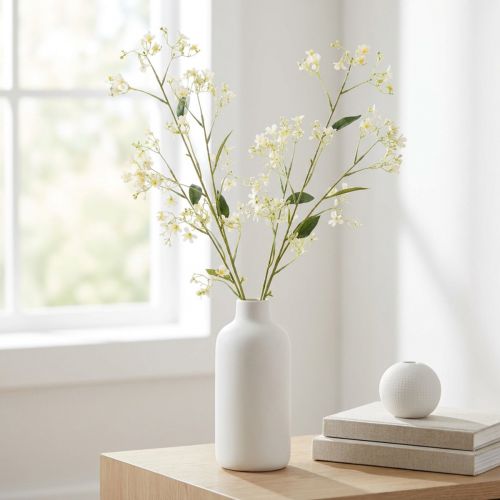 Decorative apple blossom branch as an artificial flower for bright living room accents, cream, 108cm, 2 pieces | Floristik24.co.uk